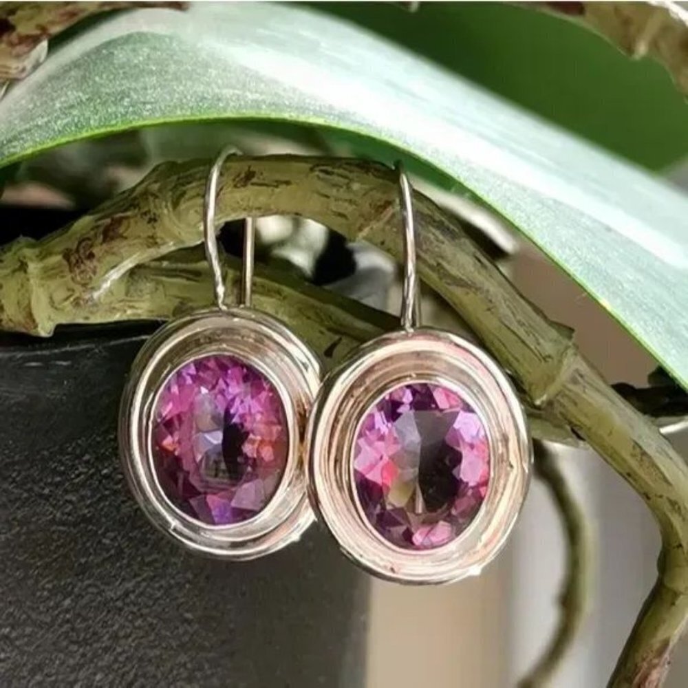 Nwt Sterling Silver Oval Cut Amethyst Drop Earrings